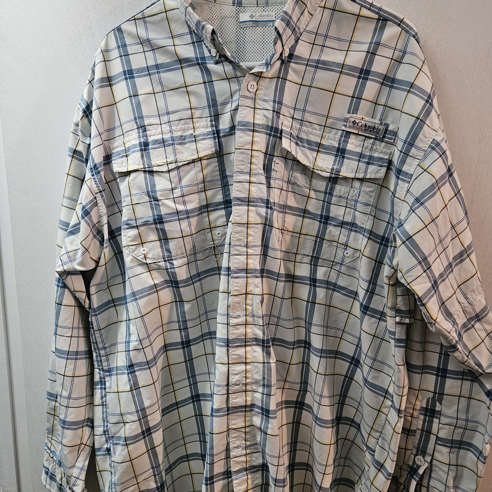 Columbia Men's Blue and Yellow Plaid Button-Down Shirt